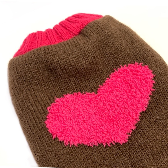 Brown & Pink Fuzzy Heart Crewneck Dog Sweater - Picture 4 of 9